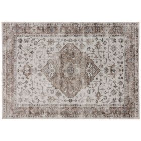5x7 Area Rug, Vintage Machine Washable Rug, Non-Slip Floor Carpet for Living Room, Bedroom, Dining Room, Tan