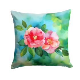 Alabama Camellia in Watercolor Throw Pillow Machine Washable, Indoor Outdoor Decorative Pillow for Couch, Bed or Patio, 18Hx18W