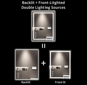 Triple Color Temperature/LED/RGB Smart Touch Control Bathroom Mirror with Tempered Glass, Adjustable Light, Fog & Shatterproof, Memory Function (S3R13874UL55"x30": S3R214101UL84"x40")